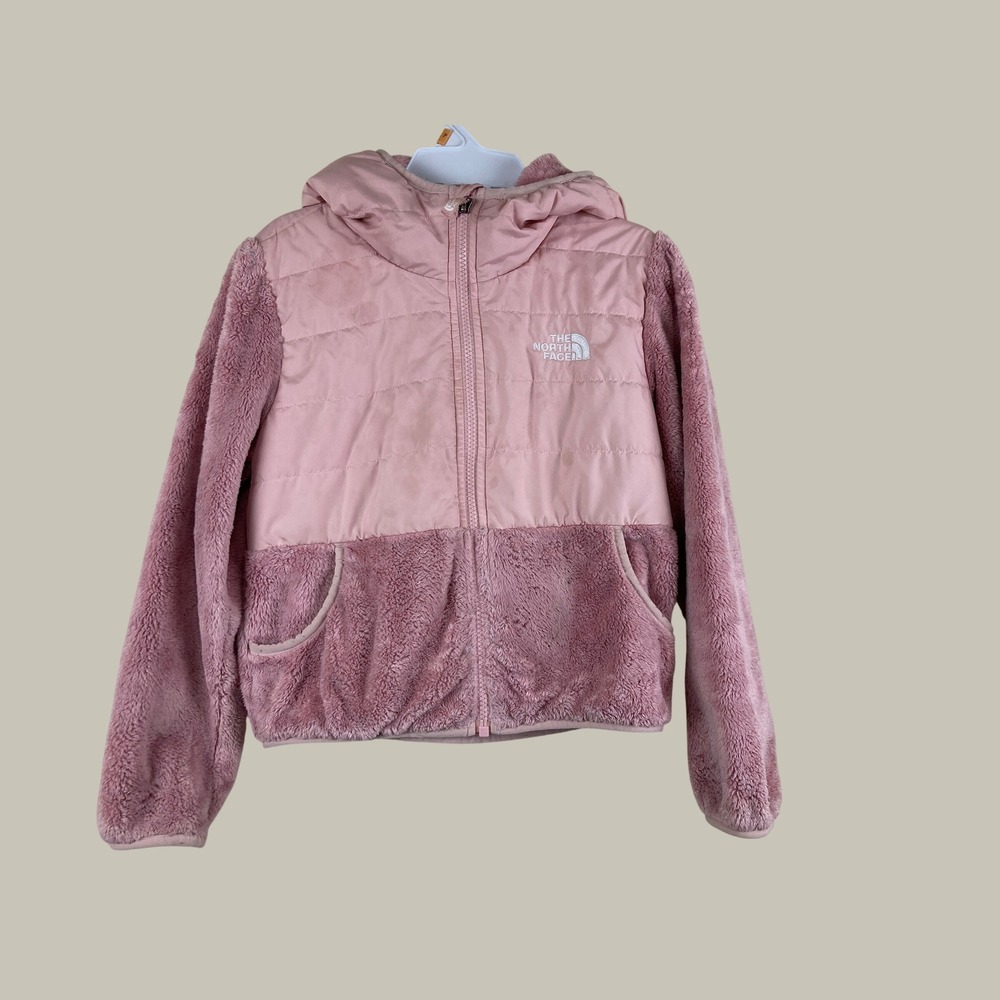 The North Face Hooded Jacket Girls S 7/8 Pink Fleece Quilted Hybrid Zip Fall